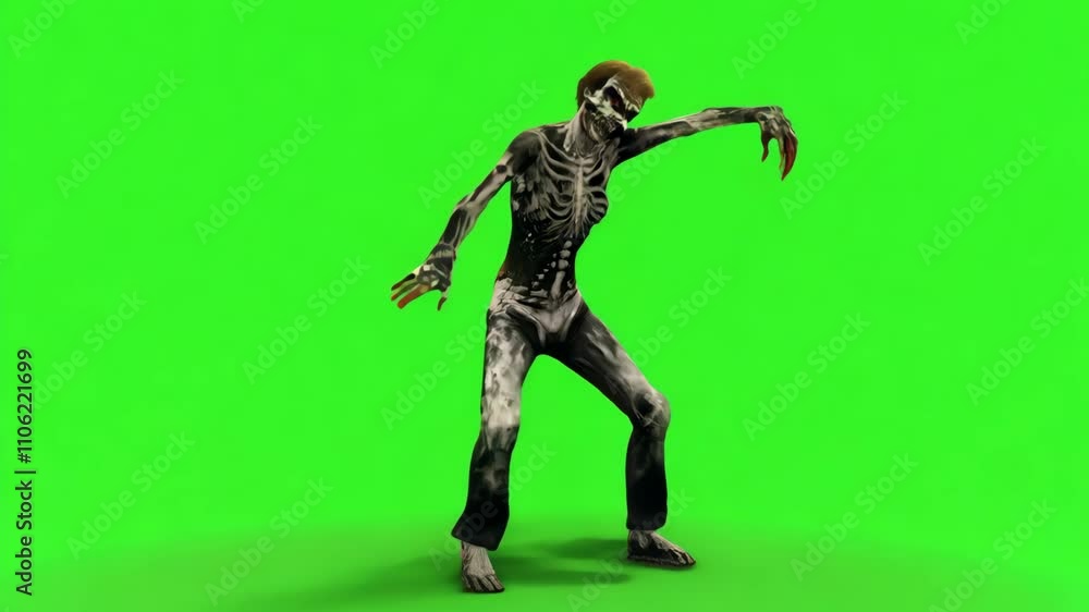 Zombie Character Walking in Creepy Post-Apocalyptic Green Background Zombie Character Walking in Creepy Post-Apocalyptic Green Background