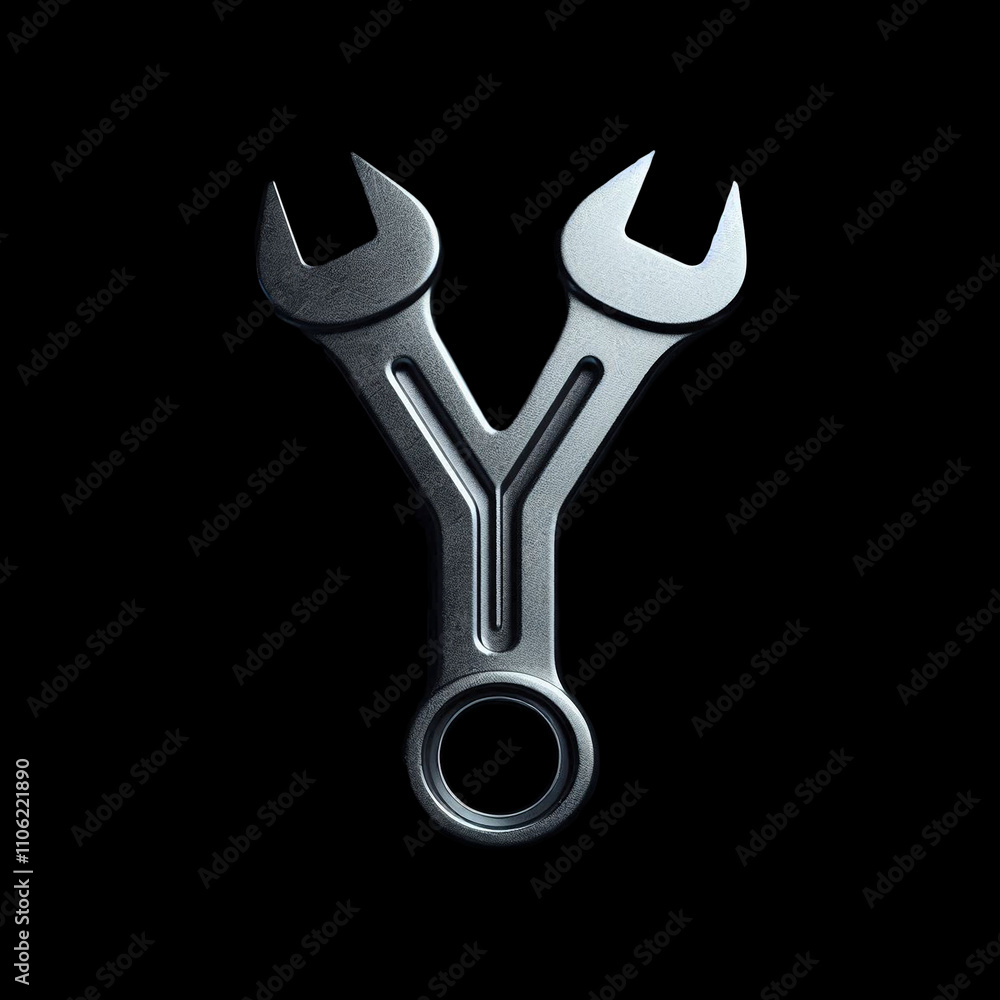Alphabet letter Y in shape of mechanical tool, metallic handyman font isolated on black background, 3D metal abc for technology, engineering, diy Alphabet letter Y in shape of mechanical tool, metallic handyman font isolated on black background, 3D metal abc for technology, engineering, diy