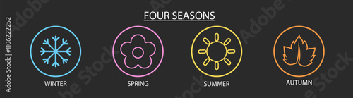 Four seasons winter spring summer fall icon set vector illustration. Vector season icons.
