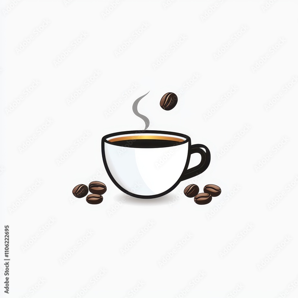 Obraz premium Hot Coffee Cup with Floating Bean and Steam Illustrating Perfect Morning Ritual for Coffee Lovers and Enthusiasts in a Minimalist Style
