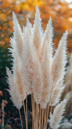Golden pampas grass sways in the gentle breeze during a serene sunset