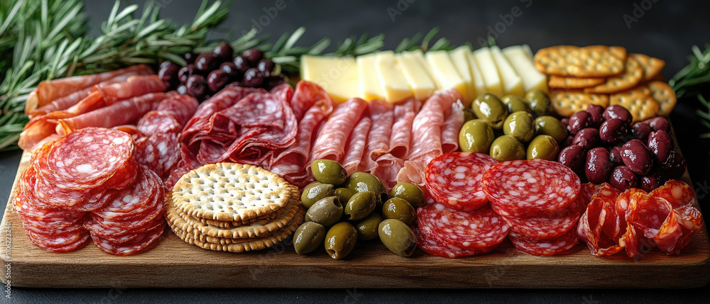 Gourmet Charcuterie Board with Salami, Cheese, Olives, and Crackers Gourmet Charcuterie Board with Salami, Cheese, Olives, and Crackers