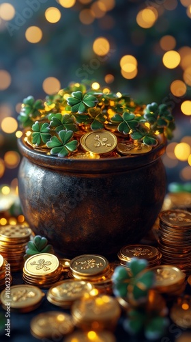 Golden coins and green clovers create a festive atmosphere for a celebration