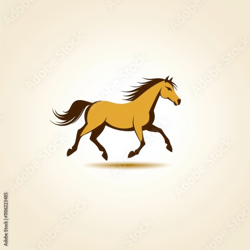 Energetic Running Horse Silhouette Illustration on a Soft Beige Background, Perfect for Equestrian Themes, Logos, and Animal Graphics in Various Creative Projects photo