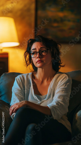 Woman Listening Empathetically: Warm Lighting, Emotional Depth photo