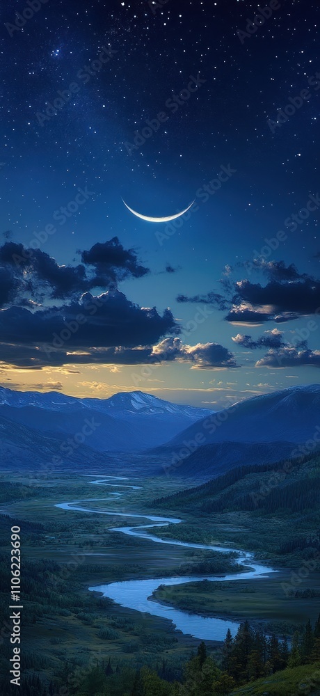 Night Sky Over Serene Valley Night Sky Over Serene Valley