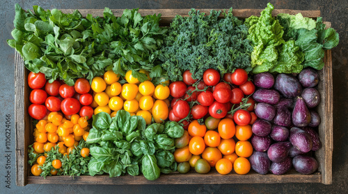 Colorful Assortment of Fresh Vegetables in Wooden Crate