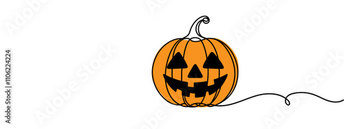 Pumpking single continuous one line out line vector art drawing and tattoo design.