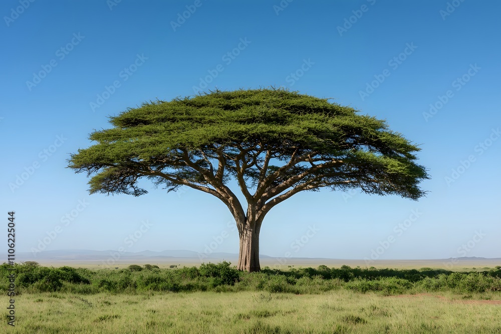 Baobab Tree, Featuring Its Iconic, Wide Trunk and Bare Branches, Standing Majestically Against a Sky or African Landscape, Symbolising Resilience and Longevity Baobab Tree, Featuring Its Iconic, Wide Trunk and Bare Branches, Standing Majestically Against a Sky or African Landscape, Symbolising Resilience and Longevity