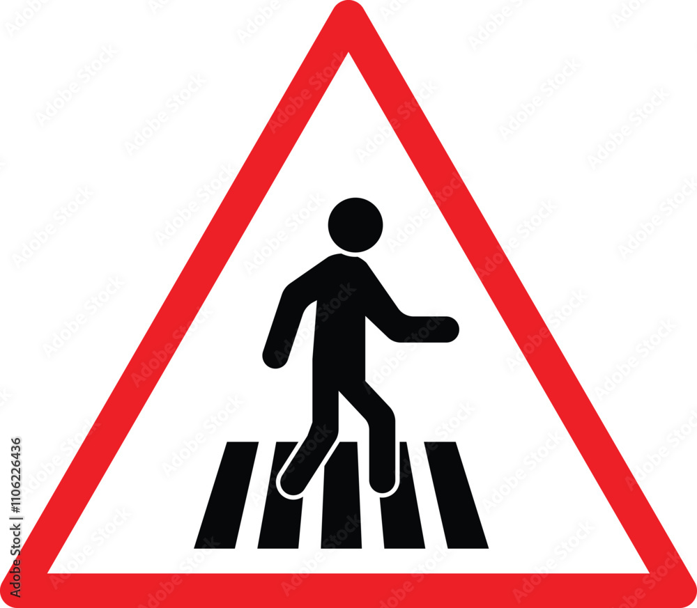Pedestrian crossing sign isolated on white background . Crosswalk icon . Crossing for pedestrians warning sign . Vector illustration