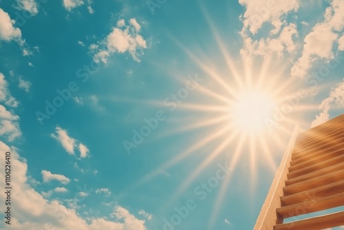 Majestic stairs leading towards a bright sky on a sunny day