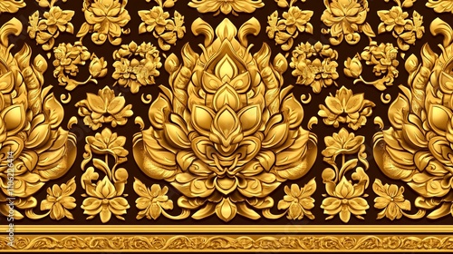 Abstract golden Thai background with a seamless pattern.