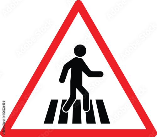 Pedestrian crossing sign isolated on white background . Crosswalk icon . Crossing for pedestrians warning sign . Vector illustration