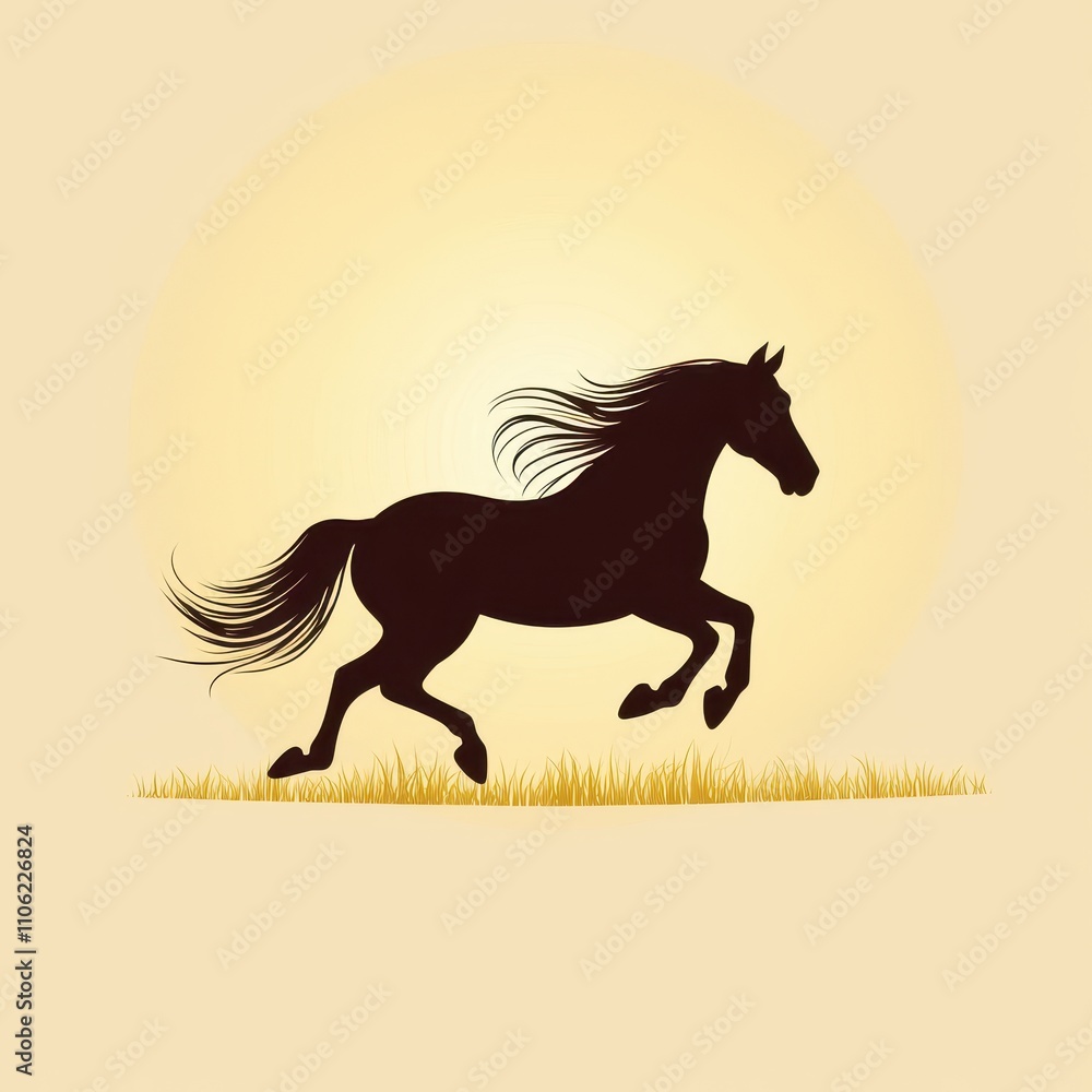Elegant Silhouette of a Galloping Horse Against a Soft Background with Subtle Grass Details, Ideal for Illustrations and Nature-Themed Designs Elegant Silhouette of a Galloping Horse Against a Soft Background with Subtle Grass Details, Ideal for Illustrations and Nature-Themed Designs
