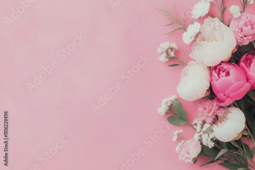 Beautiful bridal bouquet featuring pink peonies and white roses held by a bride