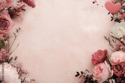 Floral arrangement with soft pink and white flowers on textured background fo...
