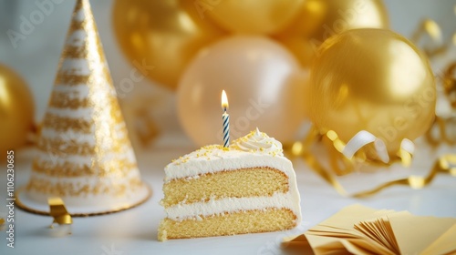 Birthday celebration with cake, candles, and festive decorations in a bright ...