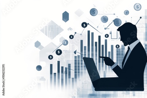 Business professional analyzes data and trends with laptop in modern office s...