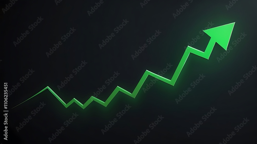 upward pointing green arrow rising up on black background upward pointing green arrow rising up on black background