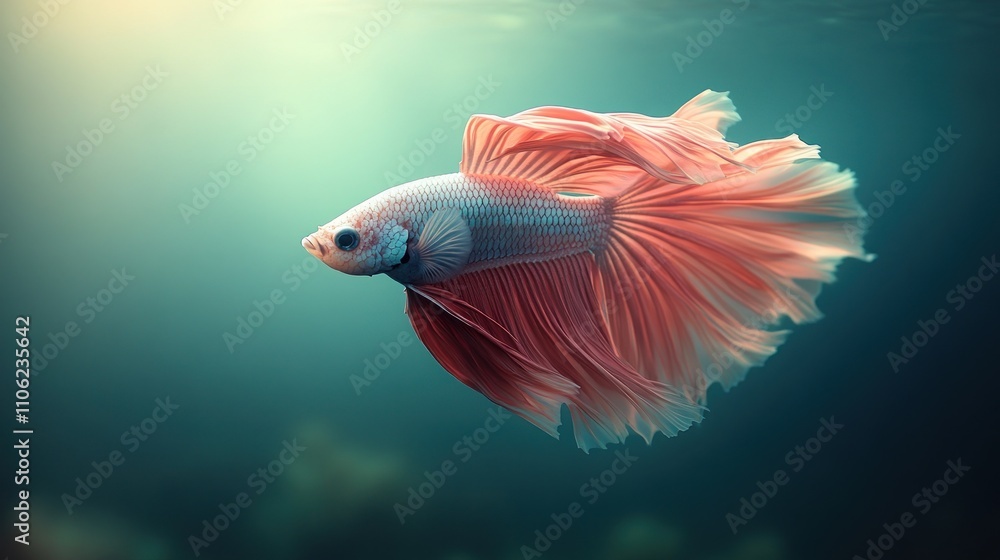 Fototapeta premium Elegant pink betta fish swimming underwater.