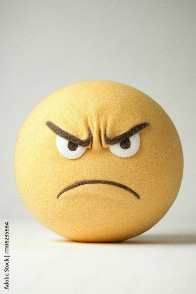 Fototapeta premium Angry yellow sphere, textured surface, simple features.