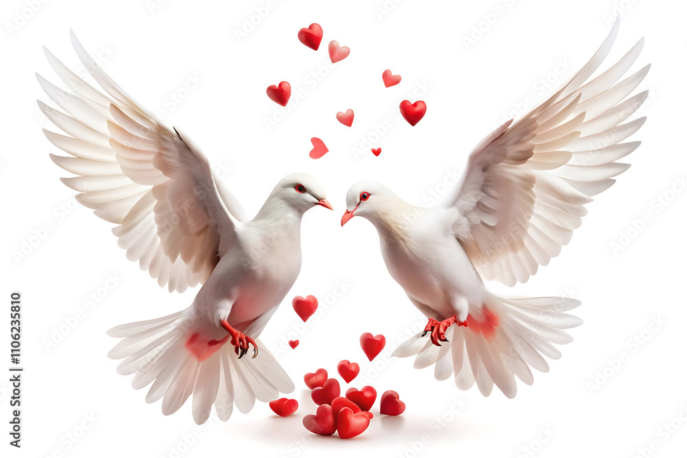 Obraz premium two white doves with heart