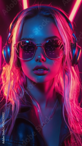 DJ wearing sunglasses with vibrant lights in a club setting during a nightlif...
