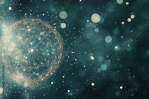 Exploration of a digital universe with glowing spheres and particles