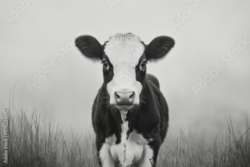 Calf grazing peacefully in a meadow under a cloudy sky during late afternoon