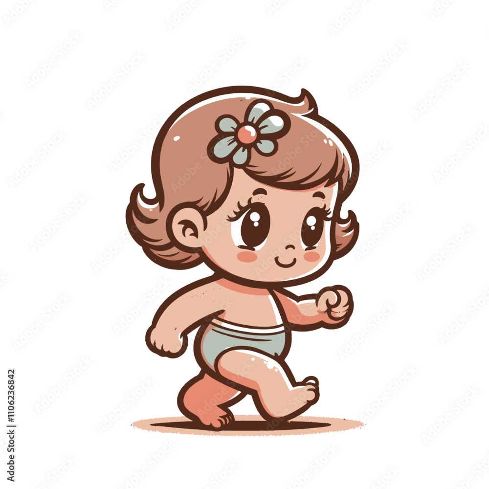 Walking baby girl with flower isolated vector illustration Walking baby girl with flower isolated vector illustration