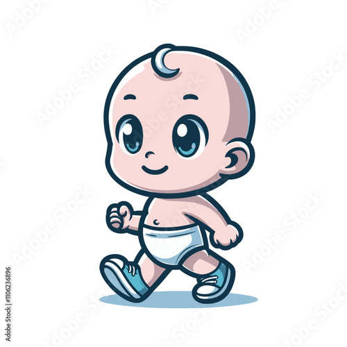  Baby walking in diaper isolated vector illustration