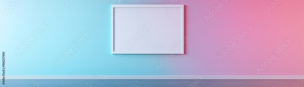 Minimalist White Frame on Blue and Pink Gradient Wall, interior design, mock-up Minimalist White Frame on Blue and Pink Gradient Wall, interior design, mock-up