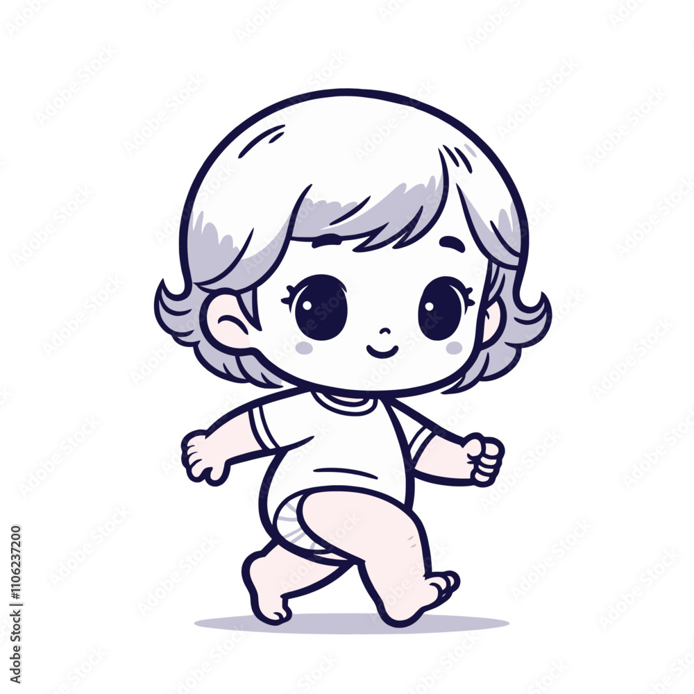 Adorable walking toddler illustration, isolated vector illustration, cheerful baby artwork, child-themed design concept. Adorable walking toddler illustration, isolated vector illustration, cheerful baby artwork, child-themed design concept.