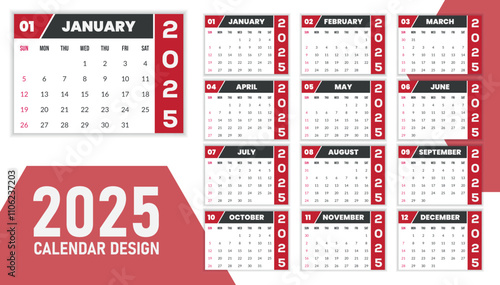 Minimalist Desk Calendar 2025 Design. Use for multipurpose. Business Annual Design.  Vector illustration editable file.