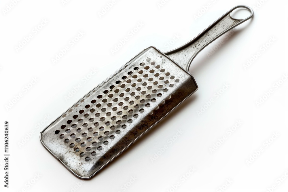 Old metal grater resting on white background Old metal grater resting on white background