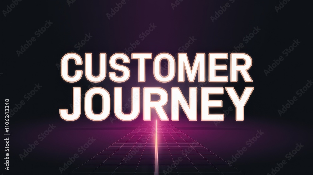 Modern Graphic Design: 'Customer Journey' Text on a Dark Background with Neon Glow for Marketing Material Modern Graphic Design: 'Customer Journey' Text on a Dark Background with Neon Glow for Marketing Material