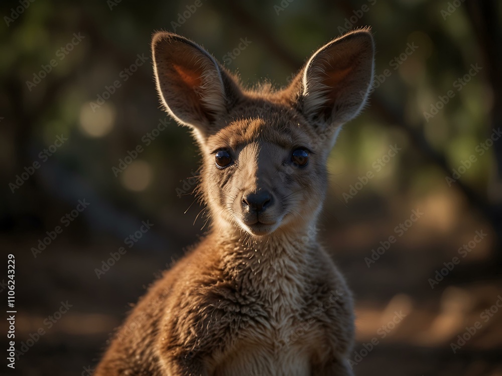 Fototapeta premium High-definition image of a baby kangaroo in soft lighting.