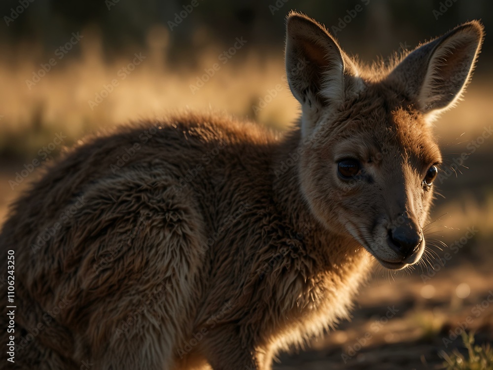 Fototapeta premium High-definition image of a baby kangaroo in soft lighting.