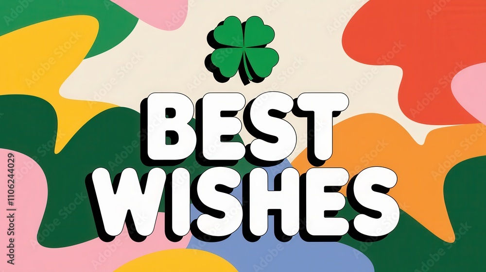 Fototapeta premium Colorful design featuring 'Best Wishes' text and a clover, ideal for greeting cards or digital invitations.