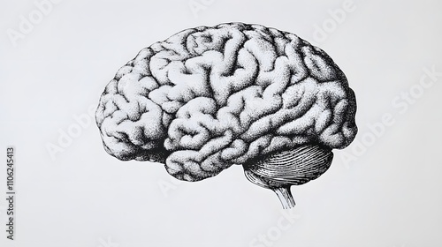 A modern brain sketch on the white background. Brain sketch art on a white background. Art and science collide.