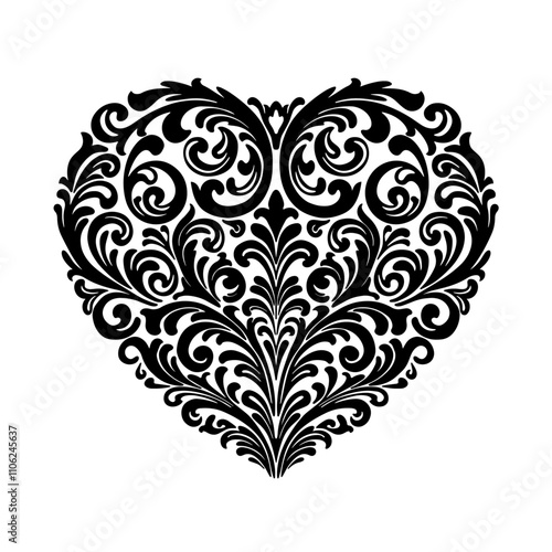 Vector ornate heart. Elegant decorative heart-shaped illustration. intricate baroque motifs. Symmetrical design, sophistication, romance,  for decorative and artistic application, textile, sticker