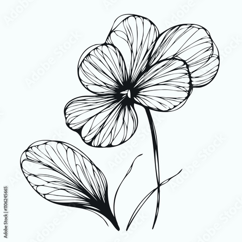 set of contour spring flowers pansies
line art floral, leaves black and white illustration Violet, set of decorative elements of plants stylized Violet Wittrock