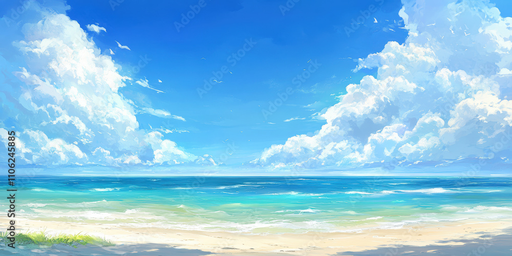 Fototapeta premium 青空と青い海の美しさが広がるビーチの風景