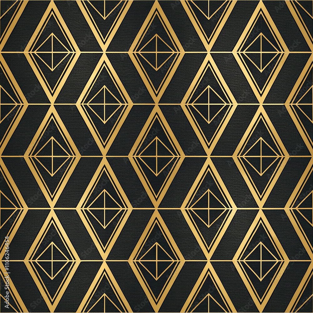 Luxurious geometric art deco pattern with golden accents on dark background Luxurious geometric art deco pattern with golden accents on dark background