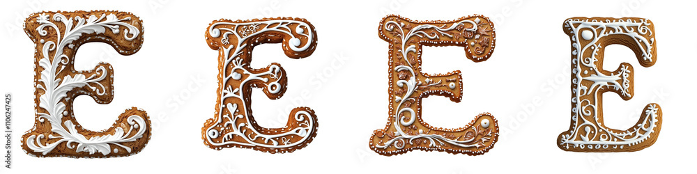 Alphabet E, made with gingerbread cookie, Logo design, letter, isolated on a transparent background Alphabet E, made with gingerbread cookie, Logo design, letter, isolated on a transparent background