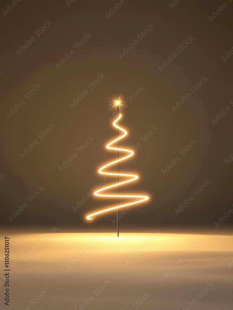 Obraz premium Glowing Minimalist Christmas Tree - Minimalist Christmas tree, glowing softly, symbolizes hope, joy, peace, celebration, and winter.