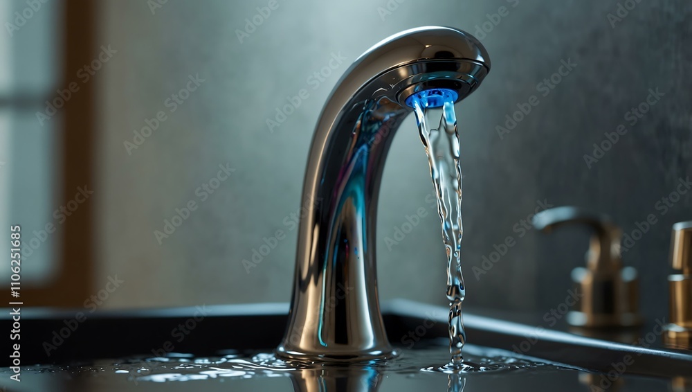 Holographic liquid flowing from a high-tech faucet. Holographic liquid flowing from a high-tech faucet.