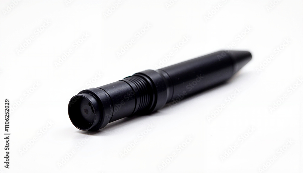 Isolated item on white background in the form of a black tactical pen
Isolated item on white background in the form of a black tactical pen