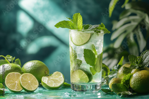 Wallpaper Mural Fresh Mojito with Limes and Mint on Yellow Background Torontodigital.ca