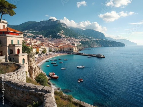 Brown houses and building in Alfami Coast Italy, vacation and famous attraction